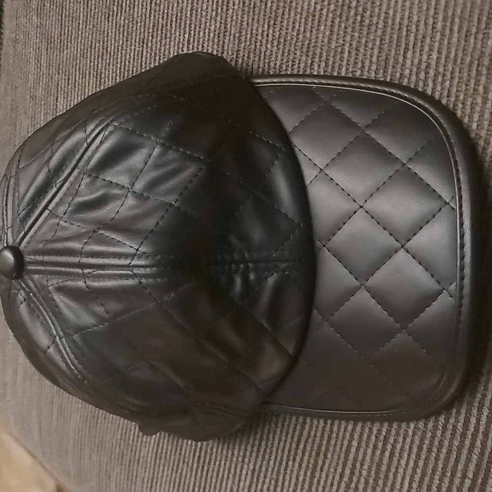 Y2K Sporty Chic Quilted Black Faux Leather Hat Edgy Minimalism